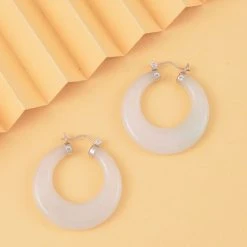 Weiße Jade Ohrringe 925 Silber Rhodiniert Ca. 77,00 Ct. -Schmuck Shoplc 3642518 1