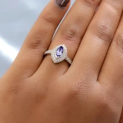 Tansanit Und Zirkon Ring 925 Silber Platiniert (Größe 16.00) 1,00 Ct -Schmuck Shoplc 3787856 2