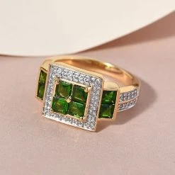 Natürlicher Chromdiopsid Und Zirkon-Ring, 925 Silber Gelbgold Vermeil (Größe 16.00) Ca. 1.74 Ct -Schmuck Shoplc 3795434 1