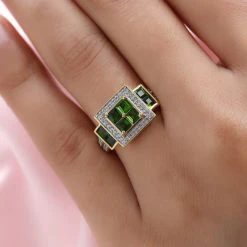 Natürlicher Chromdiopsid Und Zirkon-Ring, 925 Silber Gelbgold Vermeil (Größe 16.00) Ca. 1.74 Ct -Schmuck Shoplc 3795434 2
