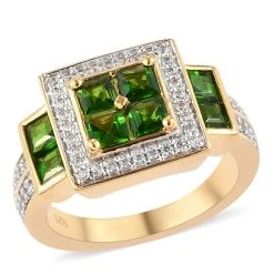 Natürlicher Chromdiopsid Und Zirkon-Ring, 925 Silber Gelbgold Vermeil (Größe 16.00) Ca. 1.74 Ct -Schmuck Shoplc 3795434 3