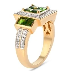 Natürlicher Chromdiopsid Und Zirkon-Ring, 925 Silber Gelbgold Vermeil (Größe 16.00) Ca. 1.74 Ct -Schmuck Shoplc 3795434 4