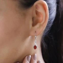 Mexikanische Kirschfeuer-Opal Und Zirkon-Ohrringe, 925 Silber Platiniert Ca. 1.28 Ct -Schmuck Shoplc 3804311 2