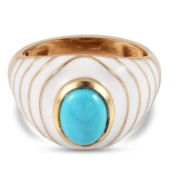 Natürlicher Sleeping Beauty Türkis Solitär-Ring, 925 Silber Vermeil (Größe 17.00) Ca. 1,07 Ct