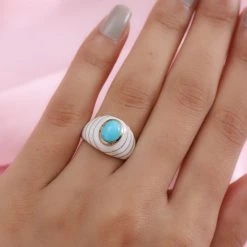 Natürlicher Sleeping Beauty Türkis Solitär-Ring, 925 Silber Vermeil (Größe 17.00) Ca. 1,07 Ct -Schmuck Shoplc 3809859 2