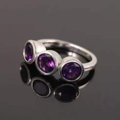 Marokkanischer Amethyst 3 Stein Ring 925 Silber Platiniert (Größe 20.00) Ca. 2,07 Ct -Schmuck Shoplc 3818170 1