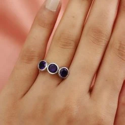 Marokkanischer Amethyst 3 Stein Ring 925 Silber Platiniert (Größe 20.00) Ca. 2,07 Ct -Schmuck Shoplc 3818170 2
