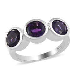Marokkanischer Amethyst 3 Stein Ring 925 Silber Platiniert (Größe 20.00) Ca. 2,07 Ct -Schmuck Shoplc 3818170 3