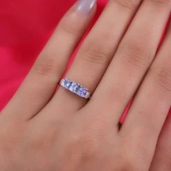 Tansanit Und Diamant 3 Stein Ring 925 Silber Platiniert (Größe 16.00) Ca. 1,02 Ct -Schmuck Shoplc 3823104 2
