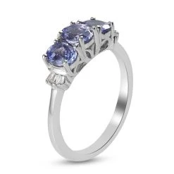 Tansanit Und Diamant 3 Stein Ring 925 Silber Platiniert (Größe 16.00) Ca. 1,02 Ct -Schmuck Shoplc 3823104 4