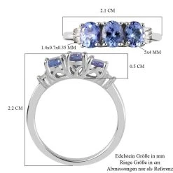 Tansanit Und Diamant 3 Stein Ring 925 Silber Platiniert (Größe 16.00) Ca. 1,02 Ct -Schmuck Shoplc 3823104 6