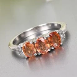 Orange Saphir Und Diamant 3 Stein Ring 925 Silber Platiniert (Größe 16.00) Ca. 1,16 Ct -Schmuck Shoplc 3823118 1