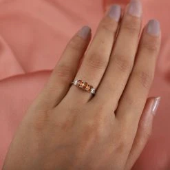 Orange Saphir Und Diamant 3 Stein Ring 925 Silber Platiniert (Größe 16.00) Ca. 1,16 Ct -Schmuck Shoplc 3823118 2