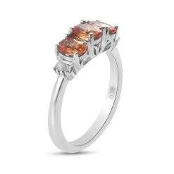 Orange Saphir Und Diamant 3 Stein Ring 925 Silber Platiniert (Größe 16.00) Ca. 1,16 Ct -Schmuck Shoplc 3823118 3