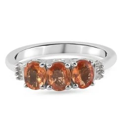 Orange Saphir Und Diamant 3 Stein Ring 925 Silber Platiniert (Größe 16.00) Ca. 1,16 Ct -Schmuck Shoplc 3823118 6