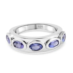 AA Tansanit 5 Stein Ring 925 Silber Platiniert (Größe 19.00) Ca. 1,10 Ct