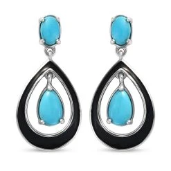 Natürlicher Sleeping Beauty Türkis Ohrringe 925 Silber Platiniert Ca. 2,34 Ct