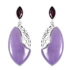 Lila Jade Und Rhodolith Granat Ohrringe 925 Silber Rhodiniert Ca. 27,00 Ct