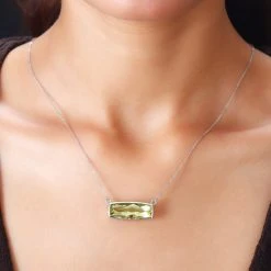 Ouro Verde-Quarz Halskette Ca. 45 Cm 925 Silber Platiniert Ca. 11,49 Ct -Schmuck Shoplc 3834653 2