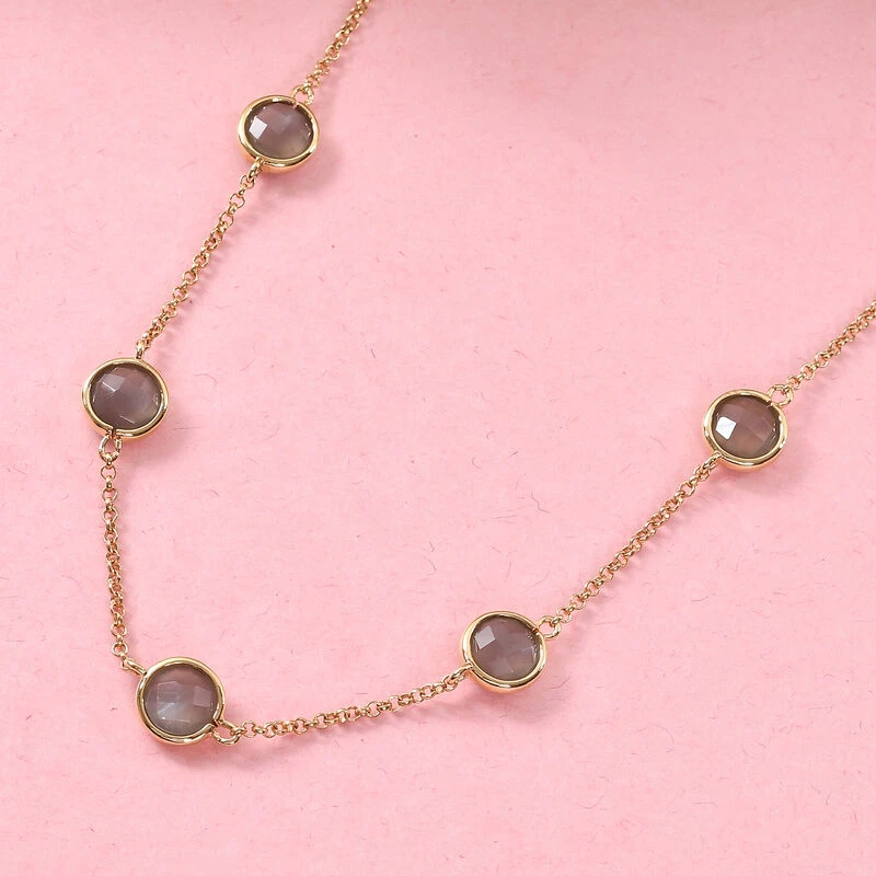 Grauer Mondstein Halskette 45 Cm 925 Silber Vergoldet Ca. 20,07 Ct 4 Grauer Mondstein Halskette 45 Cm 925 Silber Vergoldet Ca. 20,07 Ct – Bild 2