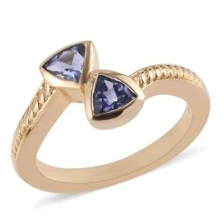 Tansanit Bypass Ring 925 Silber Vergoldet (Größe 16.00) Ca. 0,69 Ct -Schmuck Shoplc 3873507 3