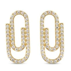 Weißer Zirkon Ohrringe, 925 Silber Vergoldet, Ca. 1,85 Ct