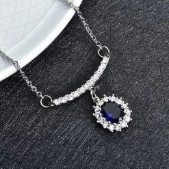 Glas Und Weiße Zirkonia-Halskette, Ca. 50 Cm, Reines Messing Ca. 1.50 Ct -Schmuck Shoplc 3890129 1