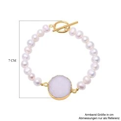 Weißes Drusen Quarz Und Weißes Süßwasserperlen-Armband, Ca. 19 Cm, Messing -Schmuck Shoplc 6038977 2