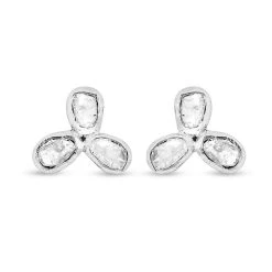 Handgearbeiteter Polki Diamant Ohrstecker 925 Silber Platiniert Ca. 0,50 Ct