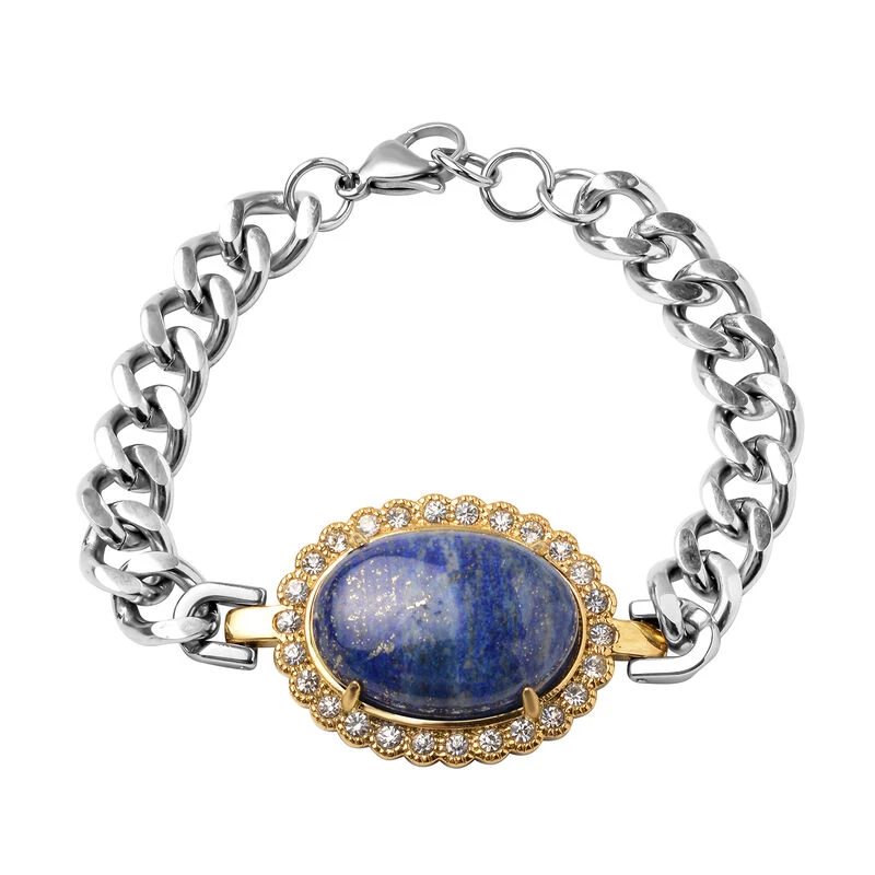 Lapislazuli Und Kristall Armband Ca. 19 Cm Edelstahl Bicolor Ca. 41,20 Ct 3 Lapislazuli Und Kristall Armband Ca. 19 Cm Edelstahl Bicolor Ca. 41,20 Ct
