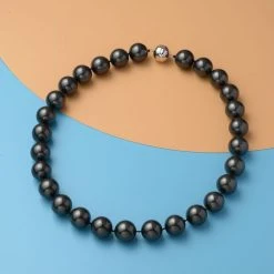 Schwarze Muschelkernperlen-Halskette, Ca. 50 Cm, 925 Silber Rhodiniert -Schmuck Shoplc 6490930 1