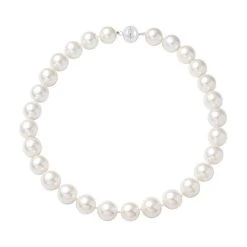 Weiße Muschelkernperlen-Halskette, Ca. 50 Cm, 925 Silber Rhodiniert