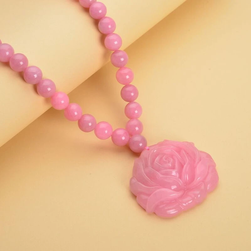 Rosa Jade-Halskette, Ca. 45 Cm, 925 Silber Rhodiniert Ca. 605.00 Ct 4 Rosa Jade-Halskette, Ca. 45 Cm, 925 Silber Rhodiniert Ca. 605.00 Ct – Bild 2