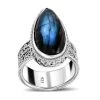 Royal Bali - Labradorit-Ring, 925 Silber Schwarz Oxidiert (Größe 18.00) Ca. 15.10 Ct -Schmuck Shoplc 7018387