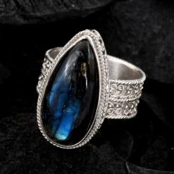 Royal Bali - Labradorit-Ring, 925 Silber Schwarz Oxidiert (Größe 18.00) Ca. 15.10 Ct -Schmuck Shoplc 7018387 1