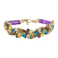 GP Italienische Garten Kollektion - Mehrfarbiges Edelstein-Armband, Ca. 19 Cm, 925 Silber Vergoldet Ca. 15,45 Ct