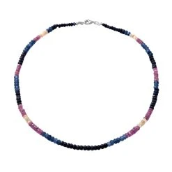 Mehrfarbige Saphir-Halskette, Ca. 45 Cm, 925 Silber Ca. 110.00 Ct
