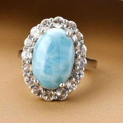 Larimar Und Weißer Topas-Ring, 925 Silber Platiniert, (Größe 16.00) Ca. 8.93 Ct 10 Larimar Und Weißer Topas-Ring, 925 Silber Platiniert, (Größe 16.00) Ca. 8.93 Ct -Schmuck Shoplc 7020601 1