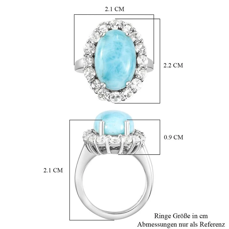 Larimar Und Weißer Topas-Ring, 925 Silber Platiniert, (Größe 16.00) Ca. 8.93 Ct 9 Larimar Und Weißer Topas-Ring, 925 Silber Platiniert, (Größe 16.00) Ca. 8.93 Ct – Bild 7