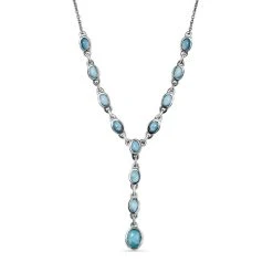Larimar Collier, Ca. 45 Cm, 925 Silber Platiniert Ca. 7.24 Ct
