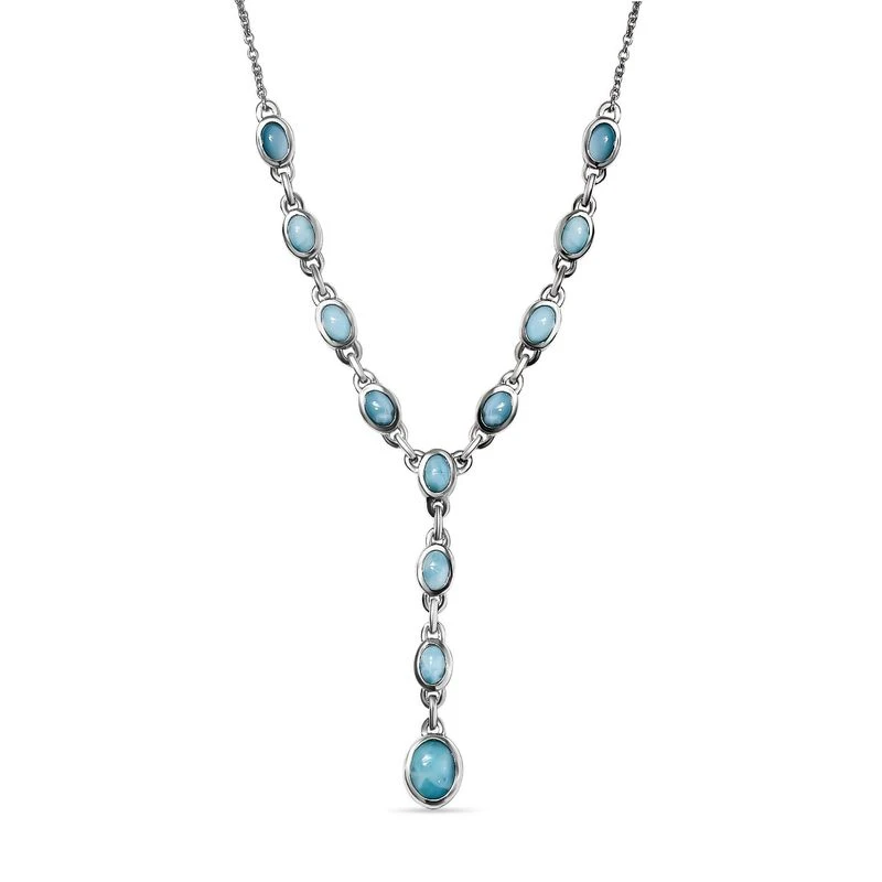 Larimar Collier, Ca. 45 Cm, 925 Silber Platiniert Ca. 7.24 Ct 3 Larimar Collier, Ca. 45 Cm, 925 Silber Platiniert Ca. 7.24 Ct