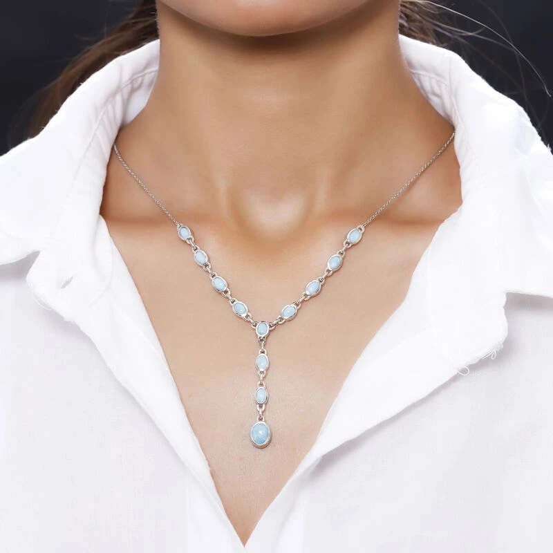 Larimar Collier, Ca. 45 Cm, 925 Silber Platiniert Ca. 7.24 Ct 4 Larimar Collier, Ca. 45 Cm, 925 Silber Platiniert Ca. 7.24 Ct – Bild 2
