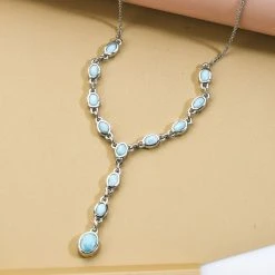 Larimar Collier, Ca. 45 Cm, 925 Silber Platiniert Ca. 7.24 Ct 10 Larimar Collier, Ca. 45 Cm, 925 Silber Platiniert Ca. 7.24 Ct -Schmuck Shoplc 7020675 2