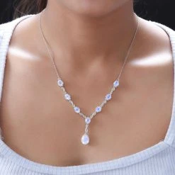 Premium Regenbogen Mondstein-Collier, Ca. 45 Cm, 925 Silber Platiniert Ca. 8.81 Ct -Schmuck Shoplc 7020743 1