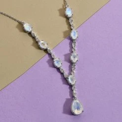 Premium Regenbogen Mondstein-Collier, Ca. 45 Cm, 925 Silber Platiniert Ca. 8.81 Ct -Schmuck Shoplc 7020743 2