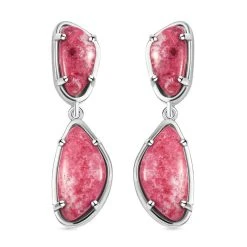 Norwegische Thulit-Ohrringe, 925 Silber Platiniert Ca. 14.71 Ct