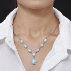 Larimar Collier, Ca. 45 Cm, 925 Silber Platiniert Ca. 14.66 Ct -Schmuck Shoplc 7022410 1