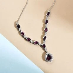 Rhodolith Granat-Halskette, Ca. 45 Cm, 925 Silber Platiniert Ca. 7.32 Ct -Schmuck Shoplc 7022527 2