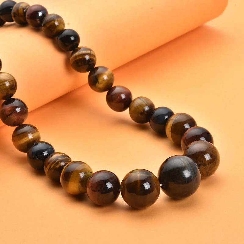 Mehrfarbige Tigerauge-Halskette, Ca. 50 Cm, 925 Silber Rhodiniert Ca. 706,00 Ct 4 Mehrfarbige Tigerauge-Halskette, Ca. 50 Cm, 925 Silber Rhodiniert Ca. 706,00 Ct – Bild 2