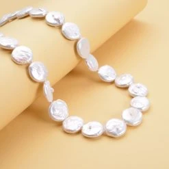 Süßwasserzucht Münz-Perlen Halskette, (14-16 Mm) Ca. 50 Cm, 925 Silber Rhodiniert -Schmuck Shoplc 7022762 1